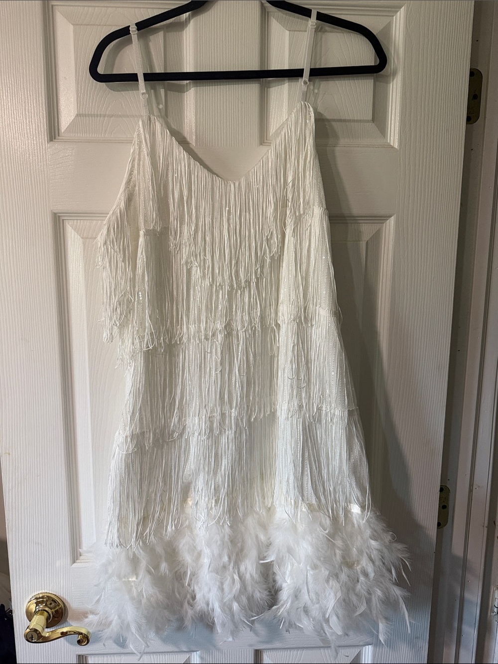 White Feather & Fringe Slip Mini Dress - Effortless Party Style